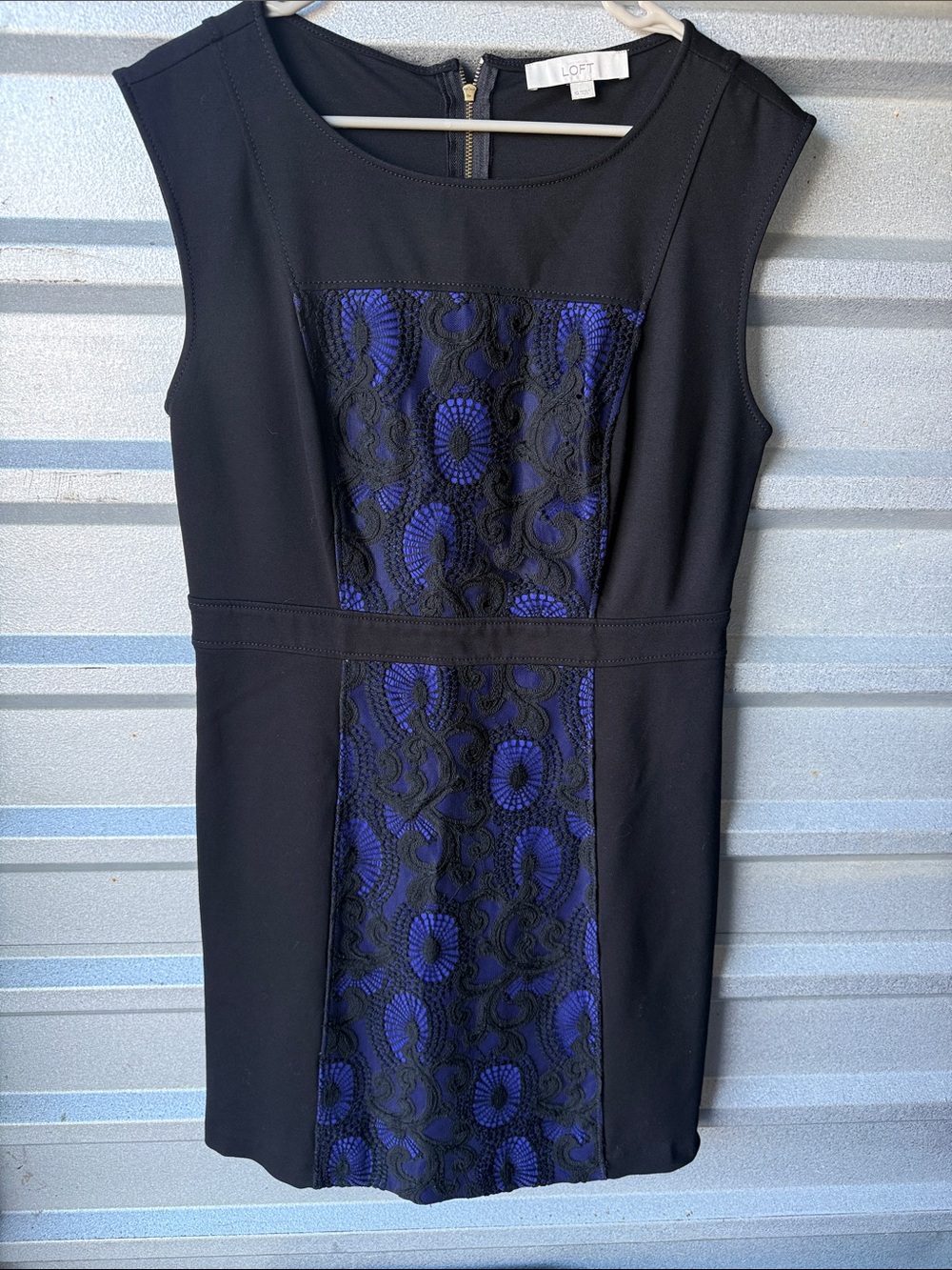 LOFT Black Dress with Royal Blue Lace Center Panel